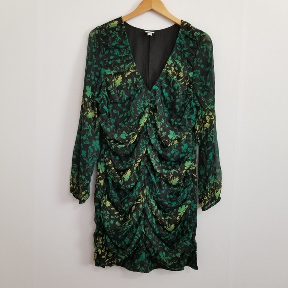 NWOT A New Day Green Black Floral Ruched Front Bodycon Mini Dress Size XXL - Picture 2 of 10